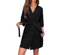 Waffle Dressing Gowns Women Kimono Robe Cotton Lightweight Bathrobe for All Seasons Spa Hotel Sleepwear Womens Dressing Gown Waffle Soft Kimono Robe V-Neck Short Knit Bathrobe Nightwear