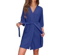 Waffle Dressing Gowns Women Kimono Robe Cotton Lightweight Bathrobe for All Seasons Spa Hotel Sleepwear Womens Dressing Gown Waffle Soft Kimono Robe V-Neck Short Knit Bathrobe Nightwear