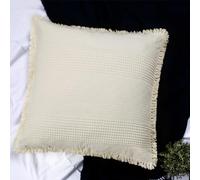 Waffle Euro Sham Covers Cotton Textured Cream Off White Boho 26x26 Set of 2 Ivory Euro Pillow Covers Quilted Tassel Waffle Weave European Sham Large Decorative Pillowcase for Sofa Bed Square