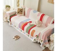 Waffle Fabric Large Sofa Throws for 3 Seaters, Soft Pet-Friendly Multi-use Geometric Pattern Couch Cover with Tassels, Sectional L Shaped Sofa Bed Protector Style-A 180x380cm/70.87x149.61in