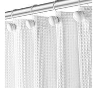 Waffle Fabric White Shower Curtain with Liner Set - Includes Free Clear Liner, Decorative Shower Curtain for Bathroom Set - Rustproof Metal Grommets Waterproof Hotel Quality 72" x 72" Heavy 290 GSM