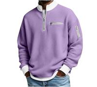 Waffle Half Zip Men's Sweatshirts Long Sleeve Plain Tops Regular Fit Solid Color Jumpers for Men Plus Size Lightweight Top Office Work Wear Pullover 1/4 Zip Outdoor Hiking Shirt Purple