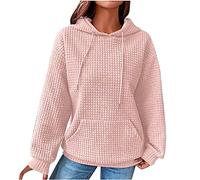 Waffle Hoodies for Women Clearance,Oversized Sweatshirts Ladies Hooded Sweaters Long Sleeve Loose Fit Y2K Clothes Pullover Top Hoody Festival Outfits Athletic Wear Jumpers UK Size 8-16 Pink