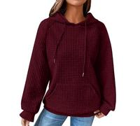 Waffle Hoodies for Women Uk Sale, Solid Color Hoodie with Drawstrings Pocket 2024 Fall Trendy Weave Sweatshirt Lightweight Long Sleeve Waffle Plus Size Casual Loose Pullover Tops