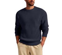 Waffle Jumpers for Men,Plain Crew Neck Sweatshirts Mens Oversized No Hood Plain Autumn Winter Work Jumper Long Sleeve Loose Fit Festival Pullover Sweater Tops UK Plus Size S-3XL Dark Blue