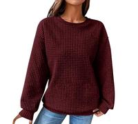 Waffle Knit Sweatshirts Women Ladies Thin Lightweight School Jumpers Preppy Clothes Oversized Long Sleeve Crew Neck Casual Cute Pullover Sweater Tops Fall Fashion 2025 Outfits for Women
