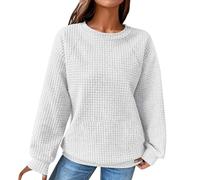 Waffle Knit Sweatshirts Women Ladies Thin Lightweight School Jumpers Preppy Clothes Oversized Long Sleeve Crew Neck Casual Cute Pullover Sweater Tops Fall Fashion 2025 Outfits for Women