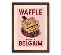 Waffle Made in Belgium Retro Framed Wall Art Print A4 (29.7×21cm) Walnut, Wall Decor for Living Room, Bedroom, Office & Home, Ready to Hang, Art Gift