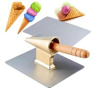 Waffle Maker Commercial Pure Copper Ice Cream Roller Mold with Non-Slip Wooden Handle for DIY Waffle Cones and Pizza