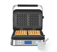 Hamilton Beach Pro Smart Waffle Maker, Non-Stick, 7 Browning Levels, 5 Programmes, Family Size, Digital Display, Overflow Protection - HB5403T, Silver