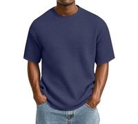 Waffle Men's T-Shirts Summer Casual Short Sleeve Tshirts Men UK Crew Neck Durable Summer Tops Solid Colour Lightweight Comfortable Regular Fit Beach Holiday Navy XL