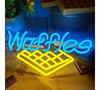 Waffle Neon Sign USB Powered Dimmable Bakery Dessert House LED Lights, Cafe Bar Coffee Shop Home Kitchen Neon Signs for Wall Decor 15.7″ × 8.8″