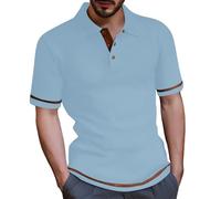 Waffle Polo Shirts for Men Short Sleeve Button Collar Golf T-Shirt LIM Fit Solid Color Tees Summer Work Business Tops Poloche De Hombre(Light Blue, XXL)