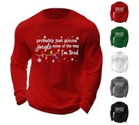 Waffle Probably Just Gonna Jingle Some of The Way I'm Tired Christmas T Shirts Men Long Sleeve Xmas Tops Funny Christmas Outfits Plus Size Shirts Novelty Christmas Costume Holiday (White, XXL)