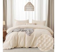 Waffle Seersucker Bedding set with 2 Pillowcases King Size Biege Checkered Duvet Cover Set for Teens Adults Breathable Microfibre Puckering Duvet Cover 220×230 cm