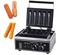 Waffle Stick Maker 1550W, Commercial 6 Grids Waffle Baker with Temp Control 50-300℃ & Timer, Stainless Steel Muffin Cooker for Bakery, Includes 6 Crispy Hot Dog Sticks