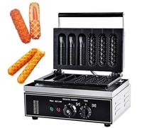 Waffle Stick Maker 1550W, Commercial 6 Grids Waffle Baker with Temp Control 50-300℃ & Timer, Stainless Steel Muffin Cooker for Bakery, Includes 6 Crispy Hot Dog Sticks