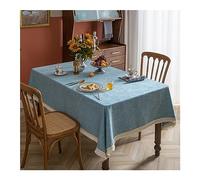 Waffle Tablecloth with Tassels, 150 x 240 cm, Blue Polyester Easy Care Table Cover for Patio & Indoor Use, All Year Round, & Stylish