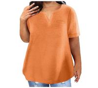 Waffle Tops for Women UK 2024 Trendy Sale Clearance Ladies Notch Neck Short Sleeve Oversized Pullover Blouses Womens Solid Casual Tunic Tops Outdoor Summer Loose Comfortable Blouse Plus Size 22