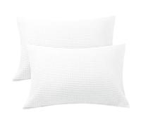 Waffle Weave Pillowcases King Size 2 Pack, 100% Egyptian Cotton 600 Thread Count, Ultra Soft Pillow Shams with Envelope Closure, Breathable Skin-Friendly Pillow Case, White, 20x36 Inches