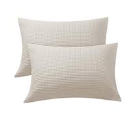 Waffle Weave Pillowcases King Size 2 Pack, 100% Egyptian Cotton 600 Thread Count, Ultra Soft Pillow Shams with Envelope Closure, Breathable Skin-Friendly Pillow Case, Beige, 20x36 Inches