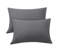 Waffle Weave Pillowcases King Size 2 Pack, 100% Egyptian Cotton 600 Thread Count, Ultra Soft Pillow Shams with Envelope Closure, Breathable Skin-Friendly Pillow Case, Dark Grey, 20x36 Inches