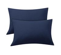 Waffle Weave Pillowcases Queen Size 2 Pack, 100% Egyptian Cotton 600 Thread Count, Ultra Soft Pillow Shams with Envelope Closure, Breathable Skin-Friendly Pillow Case, Navy Blue, 20x30 Inches