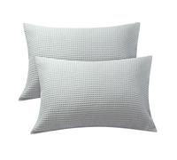 Waffle Weave Pillowcases Standard Size 2 Pack, 100% Egyptian Cotton 600 Thread Count, Ultra Soft Pillow Shams with Envelope Closure, Breathable Skin-Friendly Pillow Case, Grey, 20x26 Inches