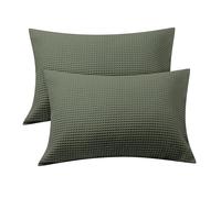 Waffle Weave Pillowcases Standard Size 2 Pack, 100% Egyptian Cotton 600 Thread Count, Ultra Soft Pillow Shams with Envelope Closure, Breathable Skin-Friendly Pillow Case, Olive Green, 20x26 Inches