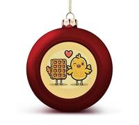 Waffles and Chicken Christmas Ball Ornament - 2.4 Inch Shatterproof Plastic Xmas Tree Decorations, Red Christmas Tree Decor Hanging Ball for Holiday Wedding Party Decor