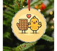 Waffles and Chicken Christmas Ornaments - Round Hanging Ornaments for Christmas Tree Decorations, Farmhouse Rustic Holiday Home Decor and Gift Party Tags (3.1 Inch)