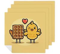 Waffles and Chicken Cloth Napkins Set of 4 Polyester Dinner Napkin Reusable Spring Table Napkins 18 X 18 Inch Outdoor Stain Resistant Table Decoration for Wedding Party