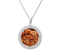 Waffles Golden Chicken Women's Round Diamond Necklace Vintage Alloy Pendants Multicolored Sparkly Jewelry