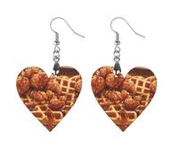 Waffles Golden Chicken Wooden Earrings Artistic Wood Pendants Vintage Earring Hooks Jewelry for Women Circular