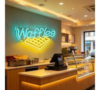 Waffles LED Neon Sign USB Powerd Dimmable Neon Light Sign for Light Up Wedding Dessert Table Waffle Shop Bakery Snack Shop(15.75"×8.66")