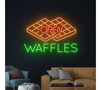 Waffles Open Neon Sign Led Light, Food Shop Room Wall Decor, Cake Bakery Neon Light