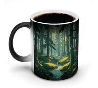 WAFICAC 11oz Coffee Mug Ceramic Color Changing Coffee Mug Sensitive Magic Enchanted Wildernesson Dark Green Coffee Cup Tea Cup for Women Men