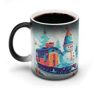 WAFICAC 11oz Coffee Mug Ceramic Color Changing Coffee Mug Sensitive Magic Snowman Sitting on The Train Coffee Cup Tea Cup for Women Men