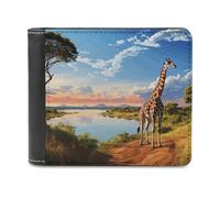 WAFICAC African Landscape with Nile River and Giraffe Wallet for Men Extra Capacity Bifold Wallet Slim Billfold PU Leather Wallets with Multiple Card Slots