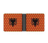 WAFICAC Albania Albanian Flag with Olive Bifold Wallet for Men Women Leather Wallets Compact Purse with Card Slots