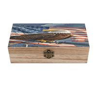 WAFICAC America Flag And Eagle Wooden Box Storage Space to Organize Jewelry in A Beautiful Small Storage Box Decorative Card Boxes Memory Treasure Boxes for Crafts And Photo Storage