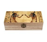 WAFICAC Ancient Egyptian Wooden Keepsake Box with A Hinged Lid Rectangular Wooden Storage Box Small Decorative Table Container Vintage Jewelry Trinket Organizer Gift Boxes