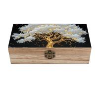 WAFICAC Ancient Trees of Flowing Light Wood Storage Box with Lid Solid Wood Container Box Decorative Table Large Rectangular Smooth Rustic Style Keepsake Boxes for Jewelry, Photos, Crafts & Gifts