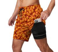 WAFICAC Baked Beans Men's Beach Shorts with Compression Lining, Quick Dry Stretch Swimsuit