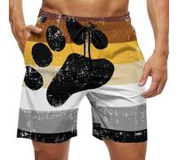 WAFICAC Bear Gay Pride Flag Men's Casual Beach Shorts Summer Elastic Drawstring Shorts