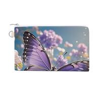 WAFICAC Beautiful Purple Butterfly Art Coin Purse Canvas Wallet Cute Change Purse Small Storage Bag with Zipper
