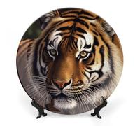 WAFICAC Ceramic Decorative Plate Bone China Decorative Plate Personalized Bengal Tiger Ceramic Collections Plate with Display Stand Cabinet Display Plates for Home Decor