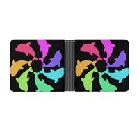 WAFICAC Colorful Dolphins Bifold Wallet for Men Women Leather Wallets Compact Purse with Card Slots