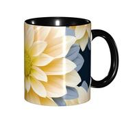 WAFICAC Dahlia Pinnata Print Ceramic Coffee Mug 11OZ, Cute Modern Design for Home, Office, Café, or as Unique Gift for Coffee Lovers, Black