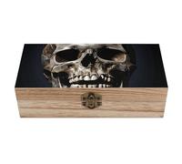 WAFICAC Death Skull Wooden Keepsake Box with A Hinged Lid Rectangular Wooden Storage Box Small Decorative Table Container Vintage Jewelry Trinket Organizer Gift Boxes